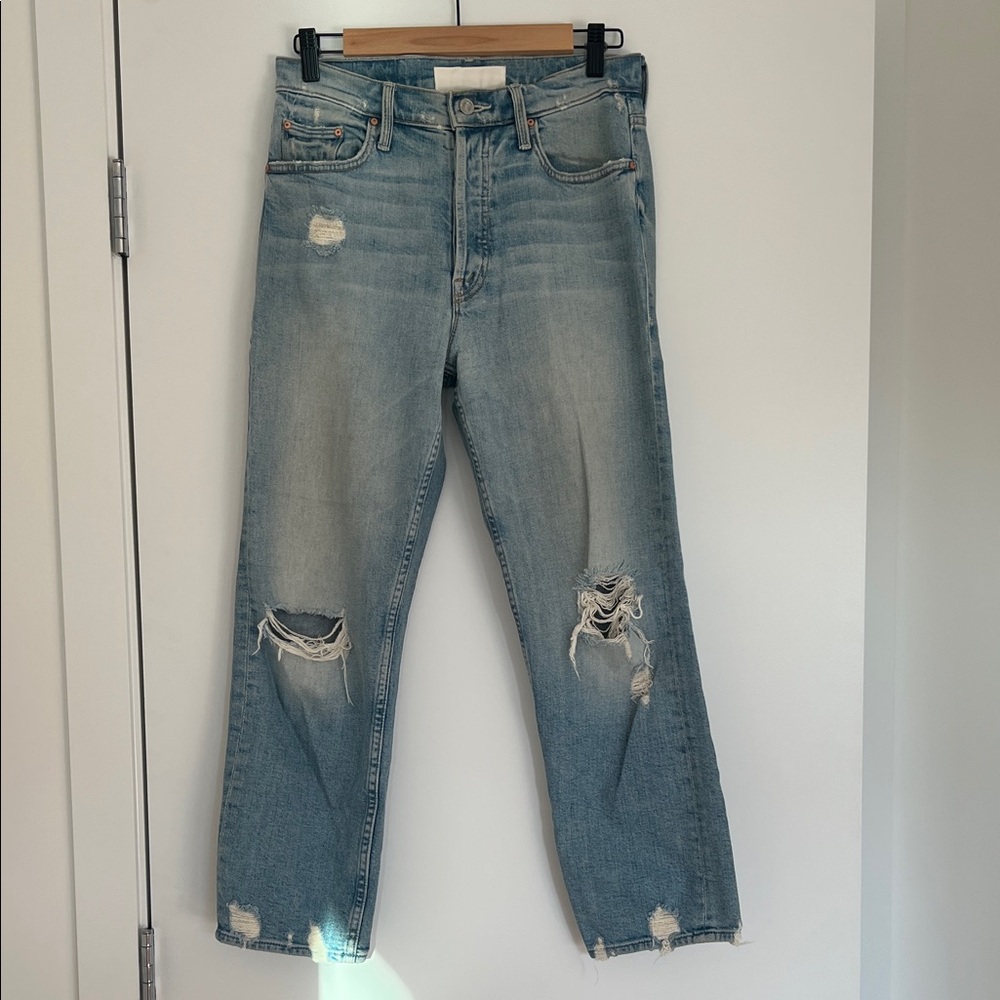 MOTHER Light Blue Distressed Ankle Jeans